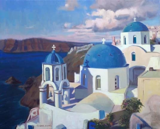 Santorini Domes — oil painting by Victoria Brooks