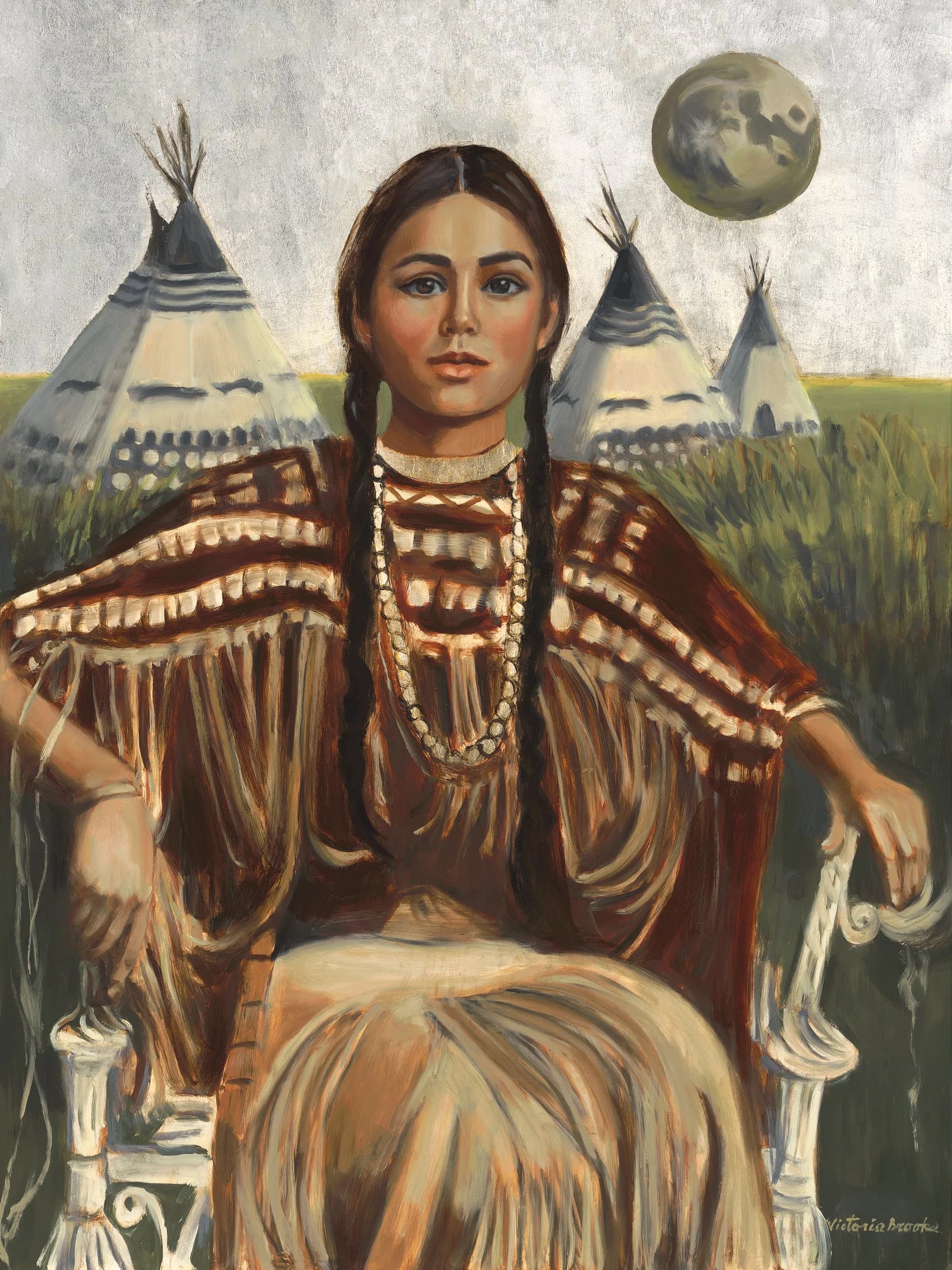 Gertrude Three Finger — gilded oil portrait by Victoria Brooks