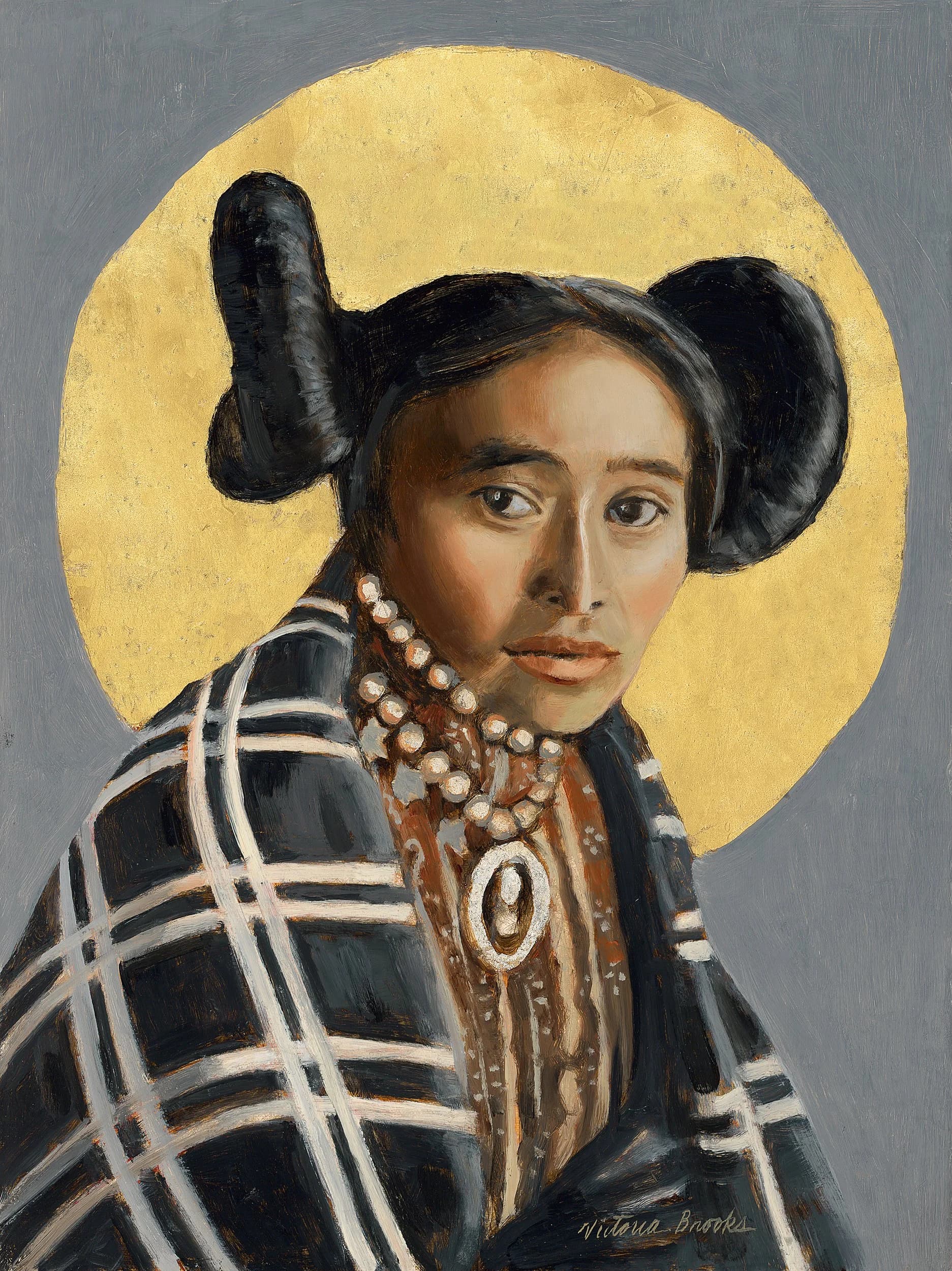 Hopi Girl — gilded oil portrait by Victoria Brooks