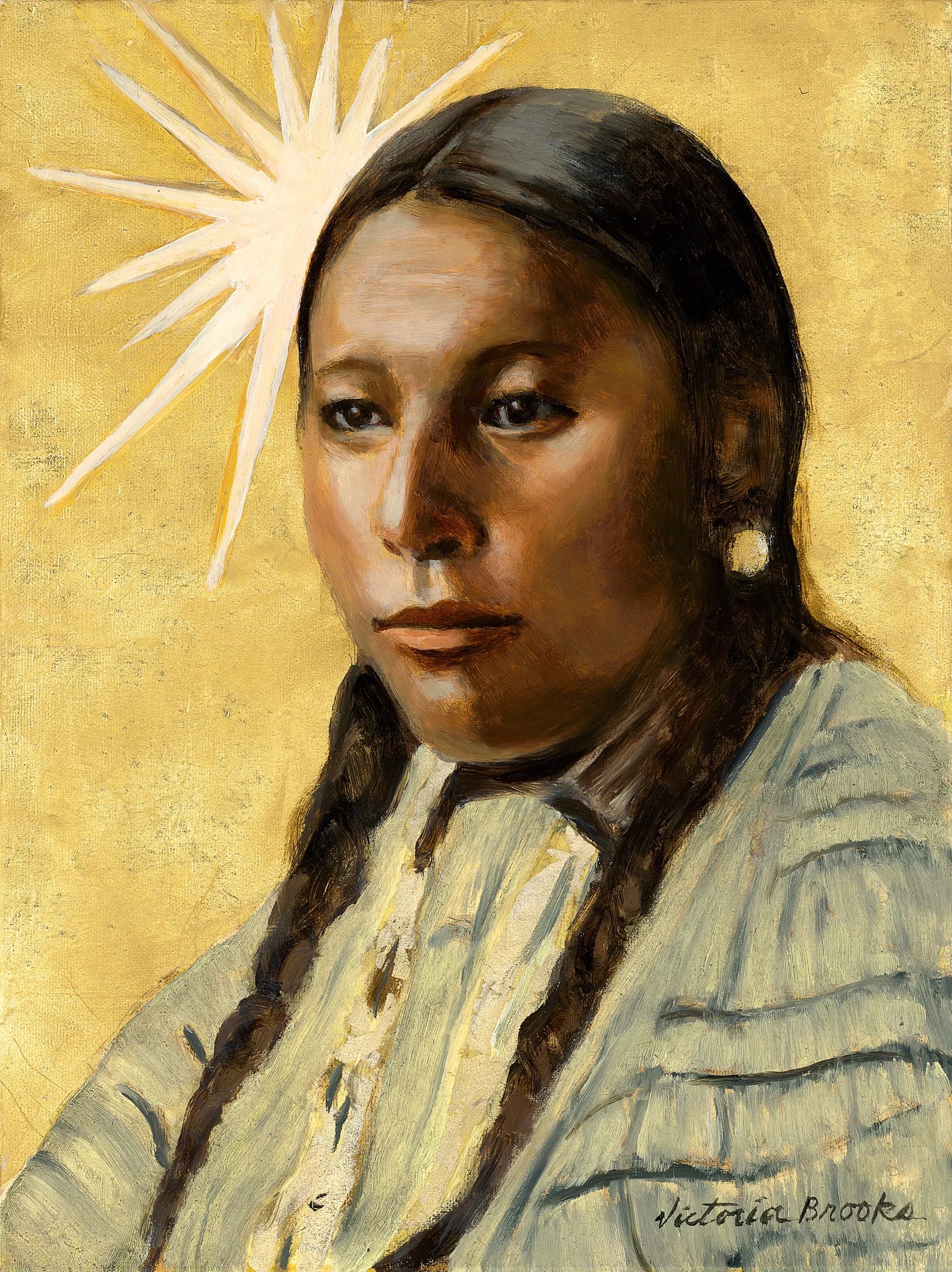 Moving Robe Woman — gilded oil portrait by Victoria Brooks