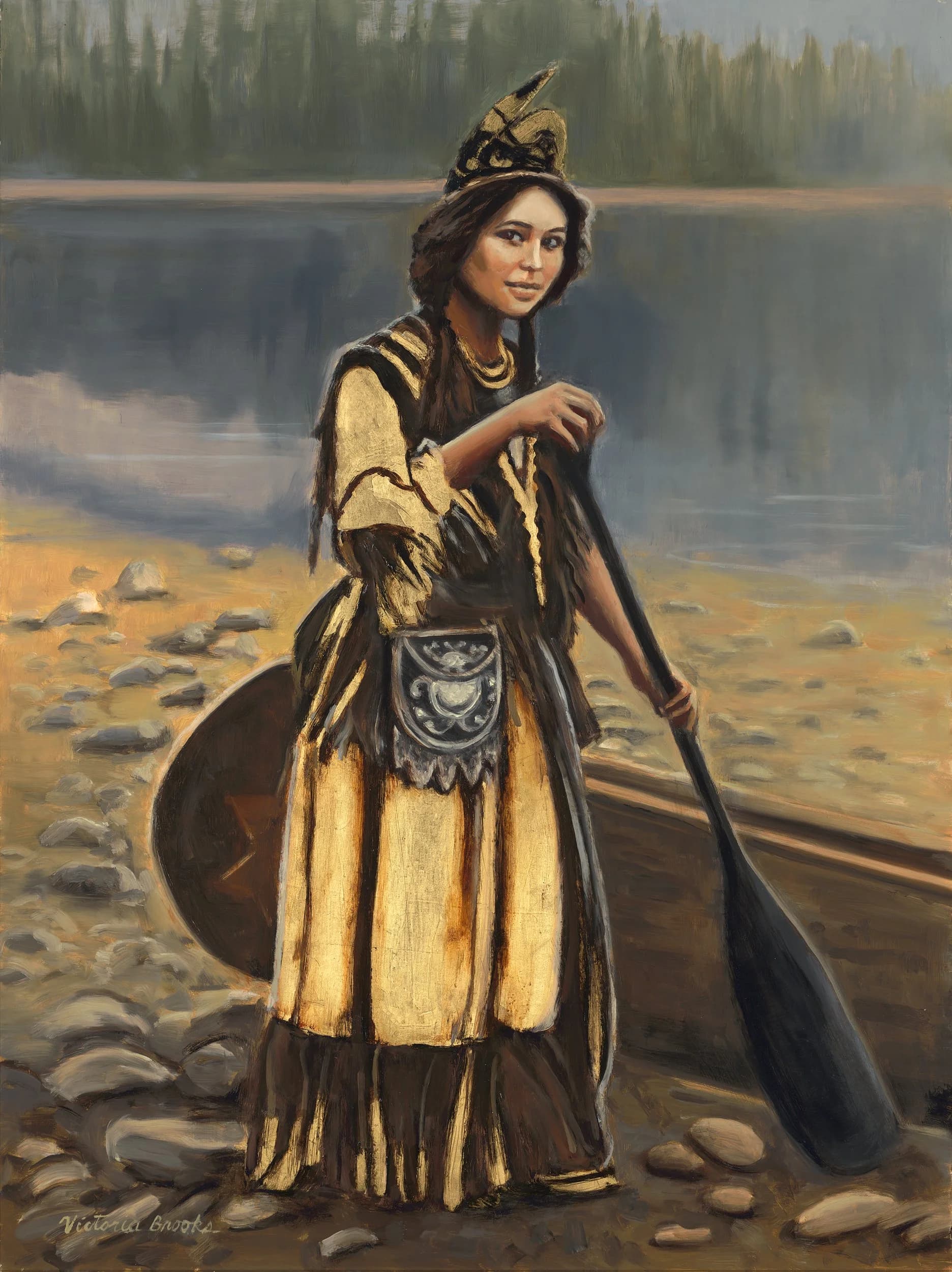 Pretty Flower with Canoe — gilded oil portrait by Victoria Brooks