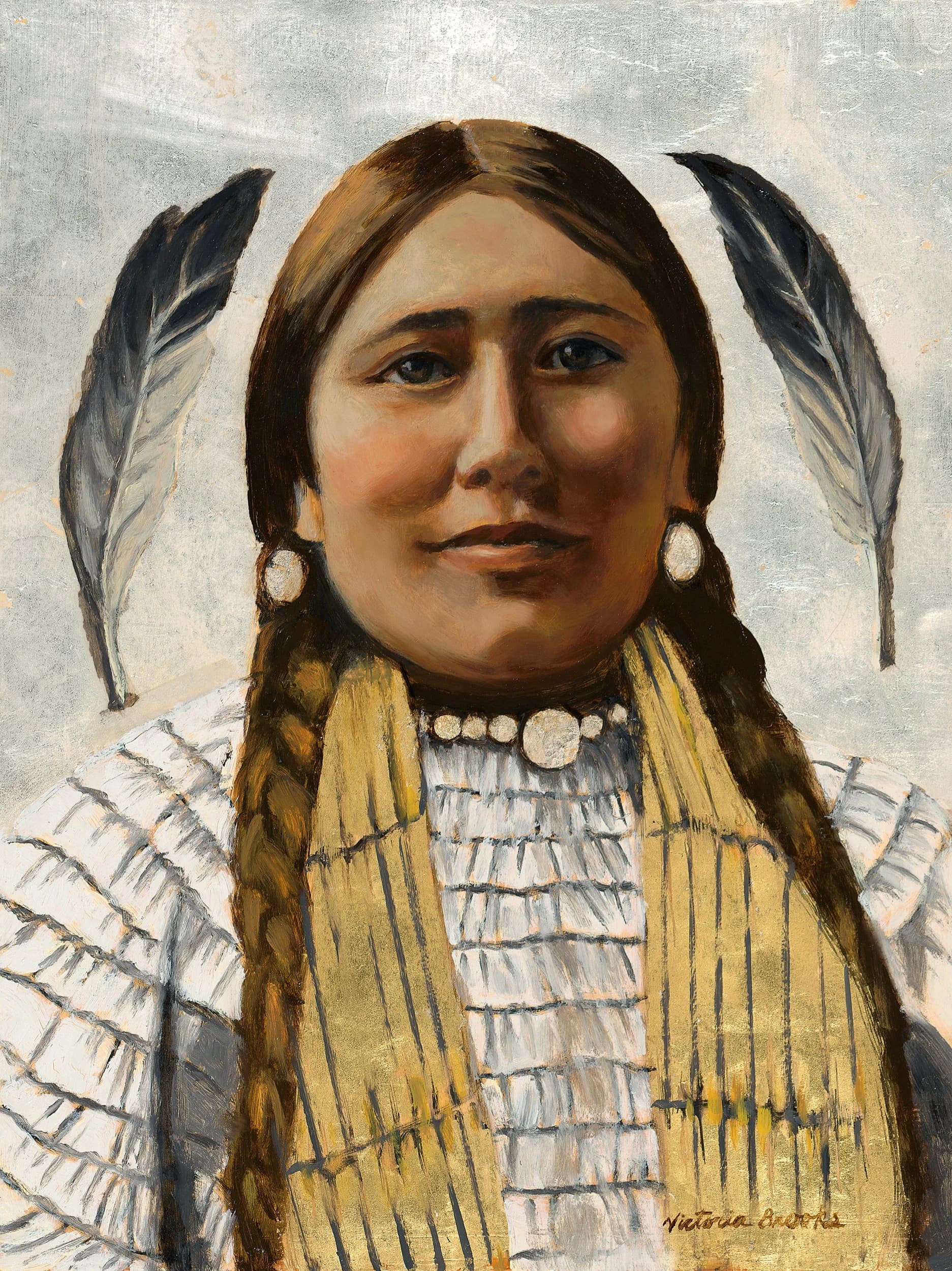 Rachel Standing Soldier — gilded oil portrait by Victoria Brooks