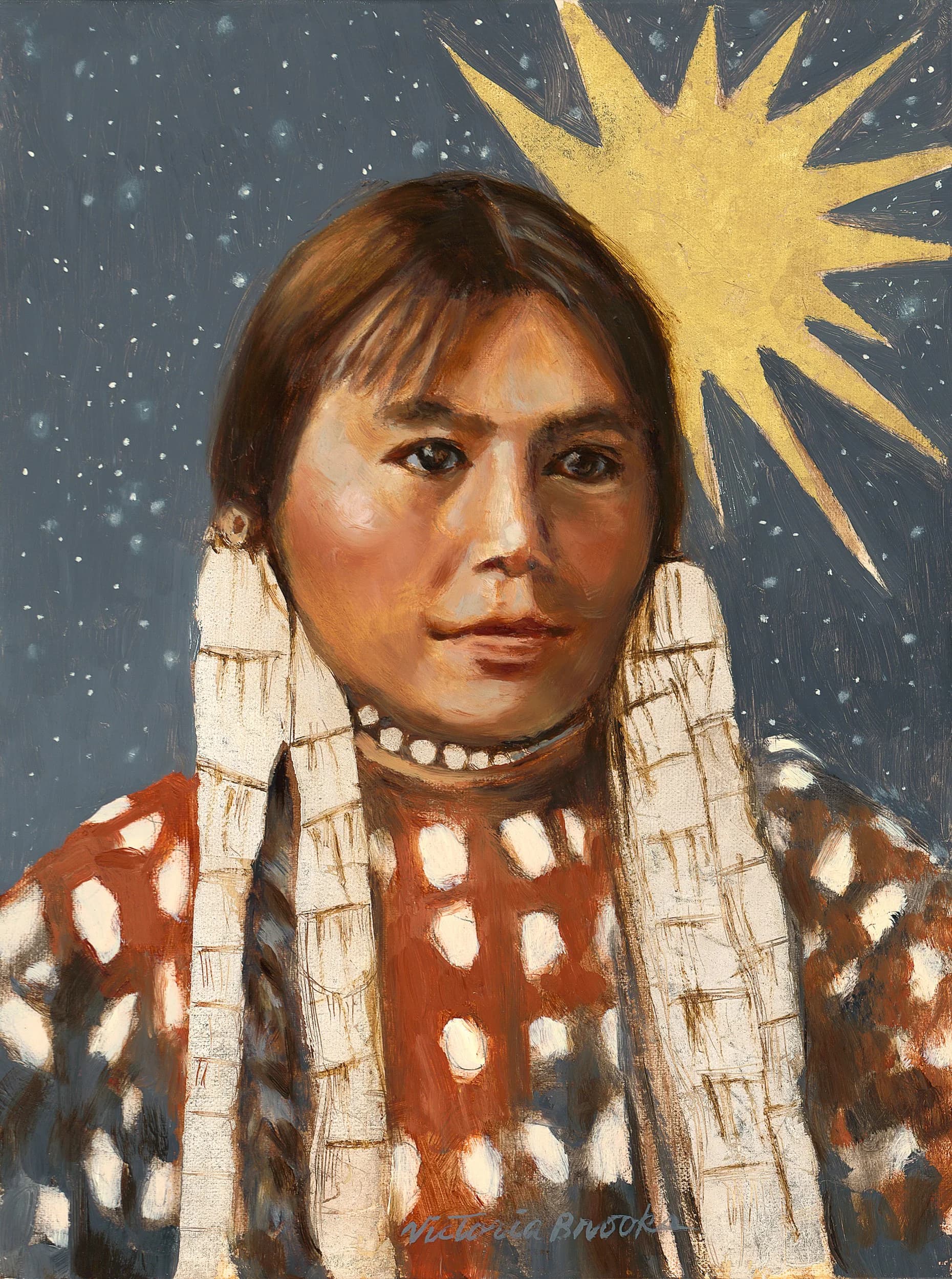 Rose White Thunder — gilded oil portrait by Victoria Brooks