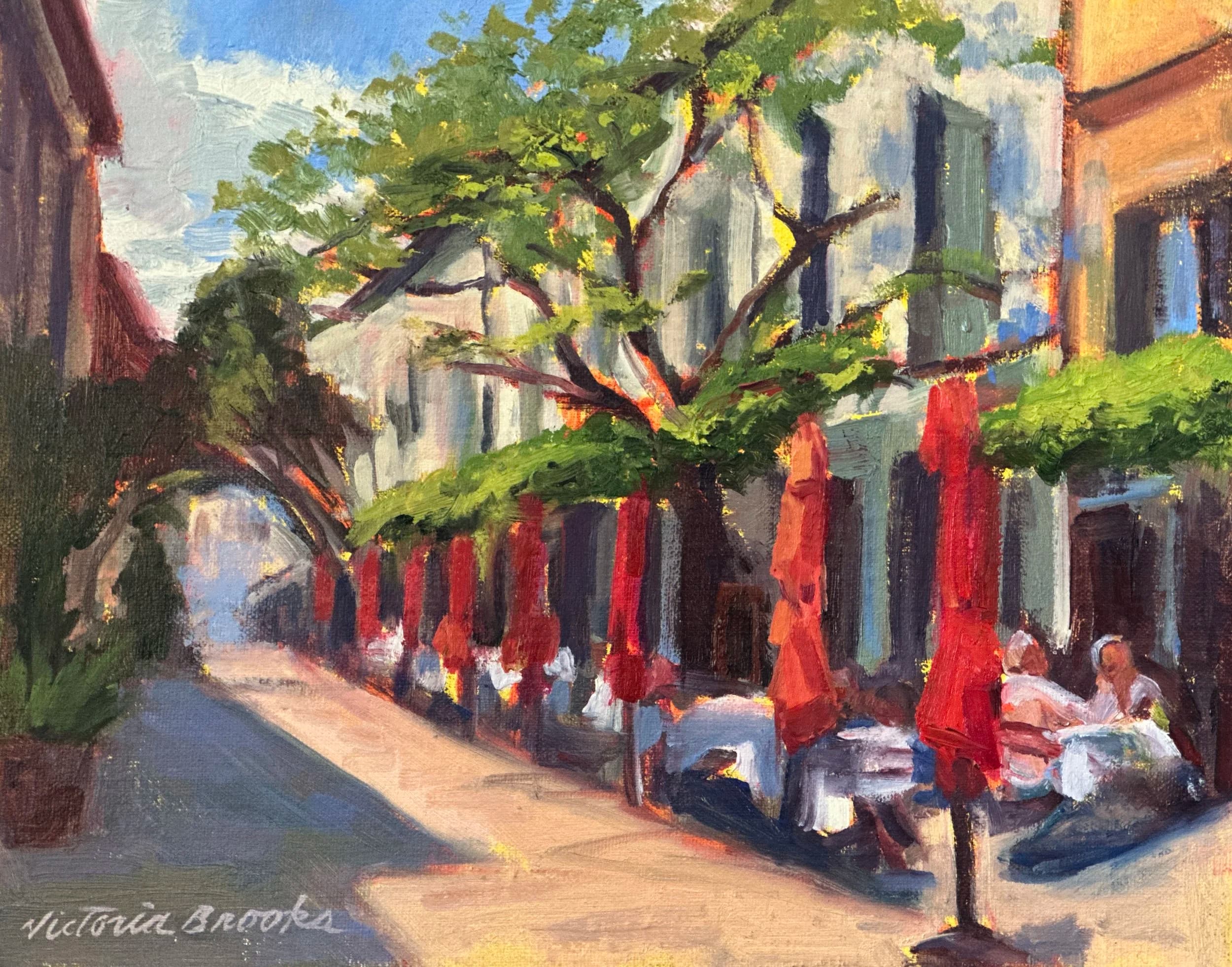 Red Umbrellas — oil painting by Victoria Brooks