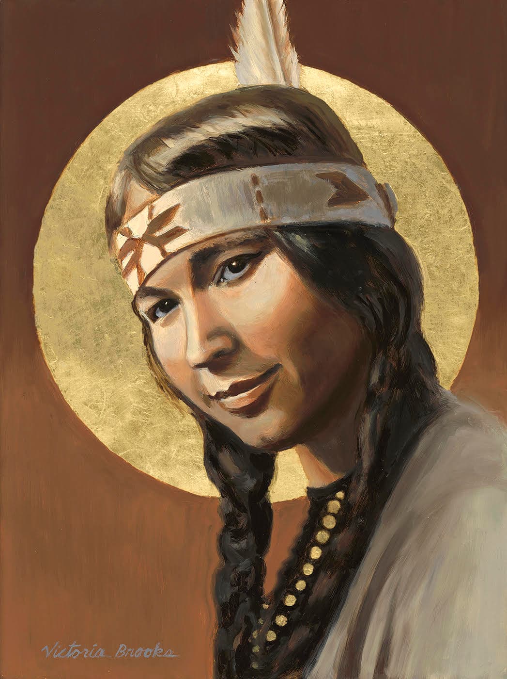 Tsianina Redfeather — oil and gold leaf portrait by Victoria Brooks